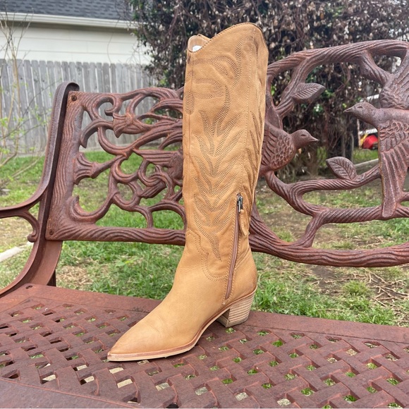 Dolce Vita Shoes - Dolce Vita Solei Western Cowgirl Leather Boots In Whiskey NuBuck Size 8